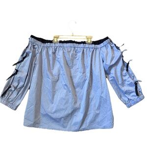 New York & Company Off-Shoulder Light Blue Blouse | Size XL | Bow Details